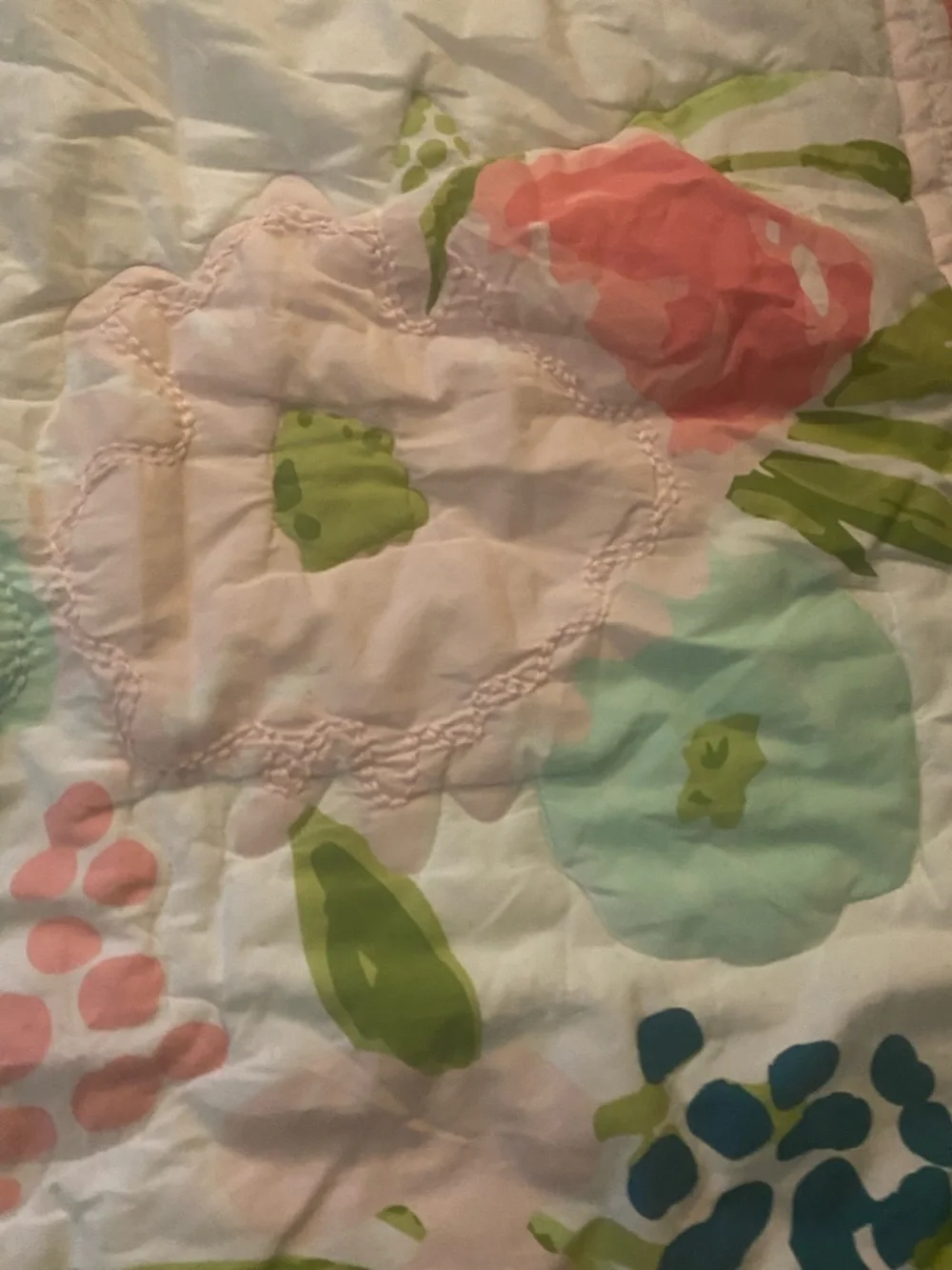 Cloud Island Floral Fields Pink Quilted Crib Comforter Watercolor Bloom 40x31